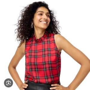 J. Crew Red Plaid Sleeveless Blouse